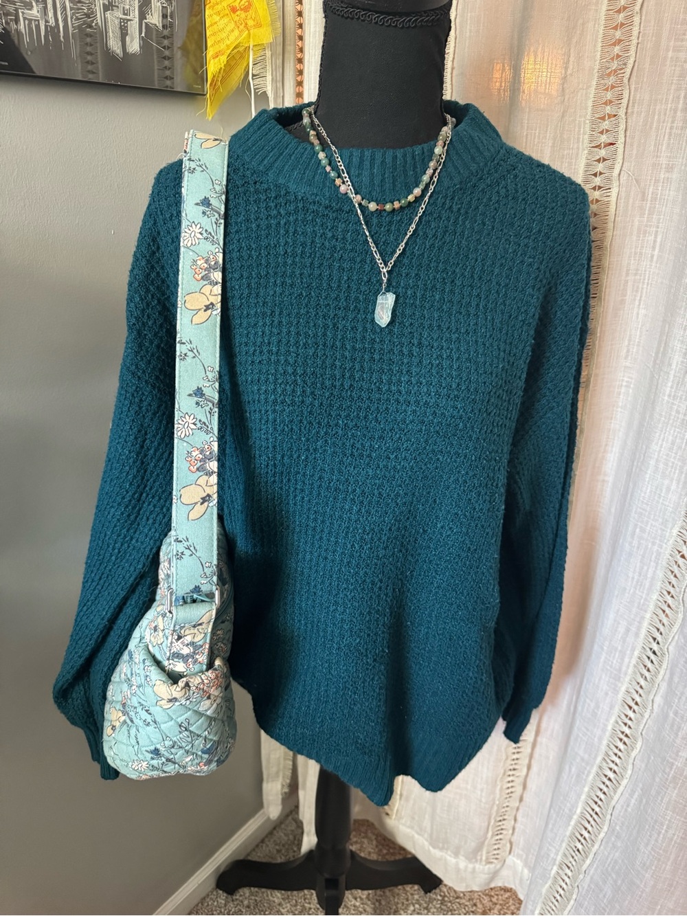 American Eagle Outfitters Deep Teal Cowl Sweater, Knit